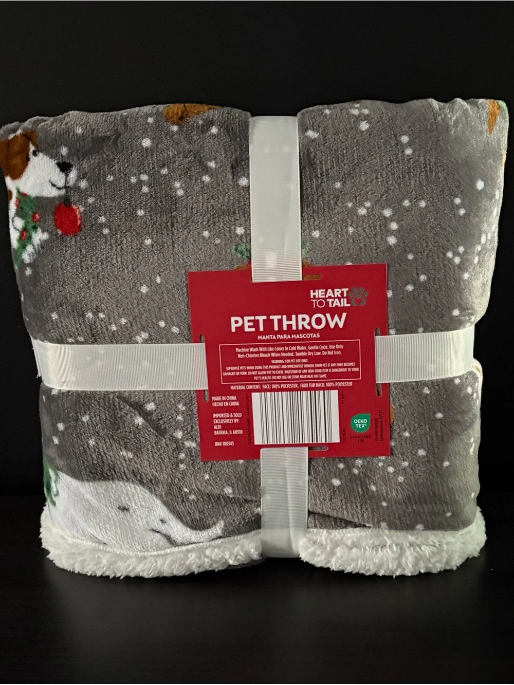 NEW Heart to Tail Pet Throw Sherpa 50”x60” Dogs Christmas Grey Snowfall